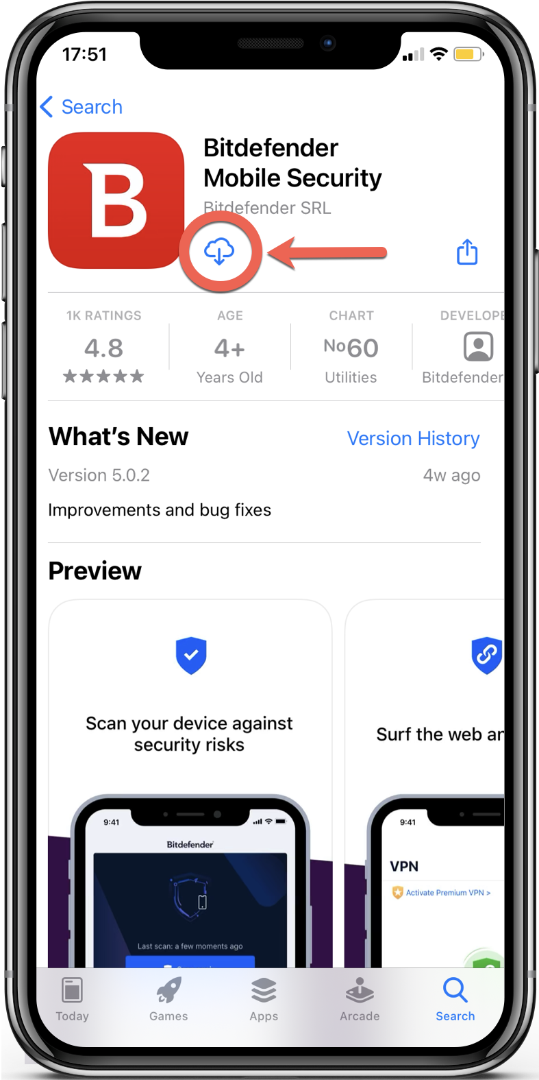 Installation de Bitdefender Mobile Security sur iOS depuis l'App Store
