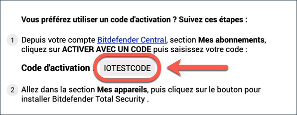 Code d'activation de Bitdefender
