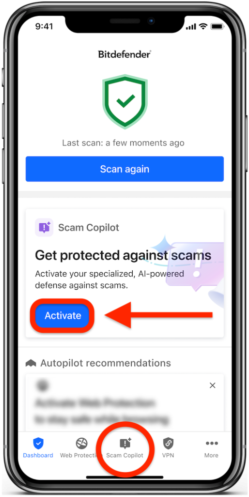 Paramétrer Scam Copilot iOS