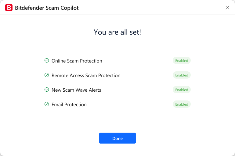 Configurez Scam Copilot. Vous êtes prêt !